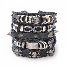 Load image into Gallery viewer, Vintage Leaf Feather Skeleton Owl Multilayer Leather Mixs Men Wristbands
