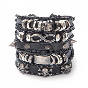 Vintage Leaf Feather Skeleton Owl Multilayer Leather Mixs Men Wristbands