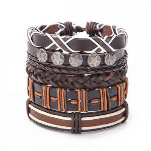 Vintage Leaf Feather Skeleton Owl Multilayer Leather Mixs Men Wristbands