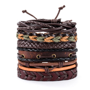 Vintage Leaf Feather Skeleton Owl Multilayer Leather Mixs Men Wristbands