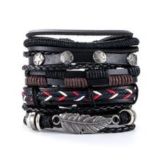 Load image into Gallery viewer, Vintage Leaf Feather Skeleton Owl Multilayer Leather Mixs Men Wristbands
