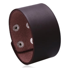 Load image into Gallery viewer, KOTik 2022 New Fashion Genuine Leather Wide Cuff Bangles Punk Vintage
