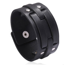 Load image into Gallery viewer, KOTik 2022 New Fashion Genuine Leather Wide Cuff Bangles Punk Vintage
