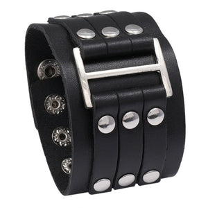 KOTik 2022 New Fashion Genuine Leather Wide Cuff Bangles Punk Vintage