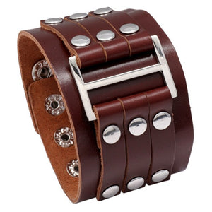 KOTik 2022 New Fashion Genuine Leather Wide Cuff Bangles Punk Vintage