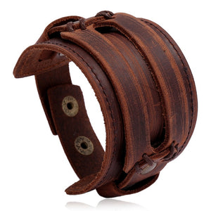 KOTik 2022 New Fashion Genuine Leather Wide Cuff Bangles Punk Vintage