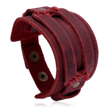 Load image into Gallery viewer, KOTik 2022 New Fashion Genuine Leather Wide Cuff Bangles Punk Vintage
