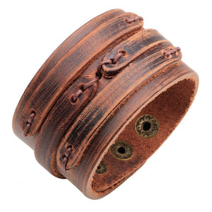 KOTik 2022 New Fashion Genuine Leather Wide Cuff Bangles Punk Vintage