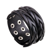 Load image into Gallery viewer, KOTik 2022 New Fashion Genuine Leather Wide Cuff Bangles Punk Vintage
