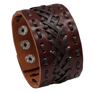 KOTik 2022 New Fashion Genuine Leather Wide Cuff Bangles Punk Vintage