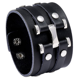 KOTik 2022 New Fashion Genuine Leather Wide Cuff Bangles Punk Vintage