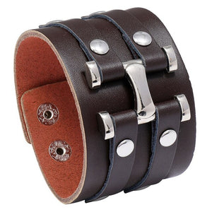 KOTik 2022 New Fashion Genuine Leather Wide Cuff Bangles Punk Vintage