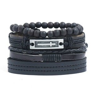 LETAPI 4pcs/set Braided Wrap leather wristband