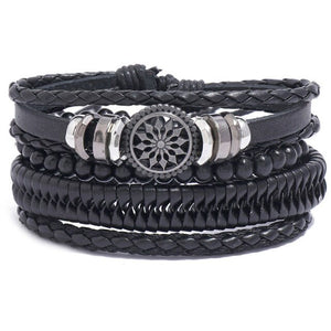 LETAPI 4pcs/set Braided Wrap leather wristband