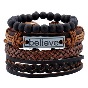 LETAPI 4pcs/set Braided Wrap leather wristband