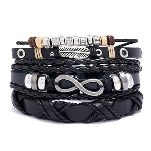 LETAPI 4pcs/set Braided Wrap leather wristband