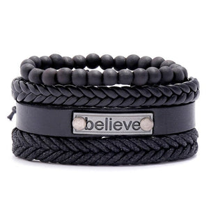 LETAPI 4pcs/set Braided Wrap leather wristband