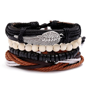 LETAPI 4pcs/set Braided Wrap leather wristband