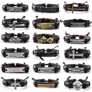 30 Styles Mix Men Bracelets Vintage Single layer Leather Braid Wristbands