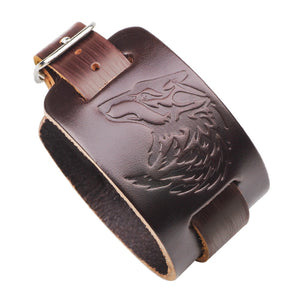 Wolf Bracelet Black &amp; Genuine Leather Bracelet