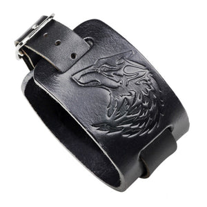 Wolf Bracelet Black &amp; Genuine Leather Bracelet