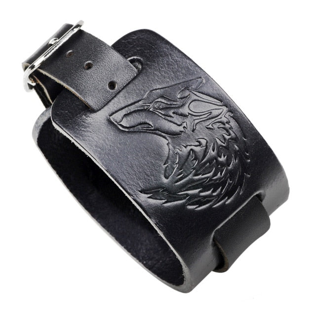 Wolf Bracelet Black & Genuine Leather Bracelet